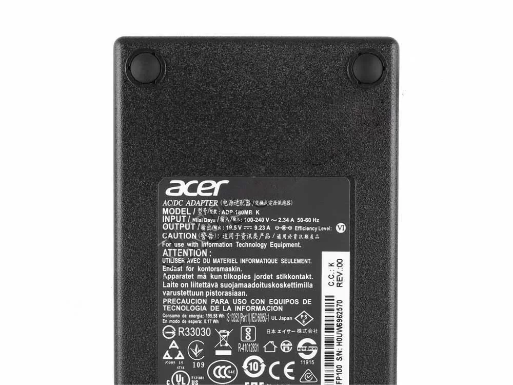 Original 180W Acer Aspire 7 A717-72G-57WH Adaptador Cargador + Cable