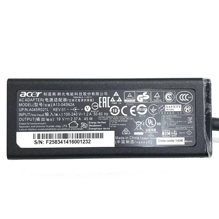 Original 45W Acer 292XCi 4740 4330 4210 4670 Adaptador Cargador + Cable