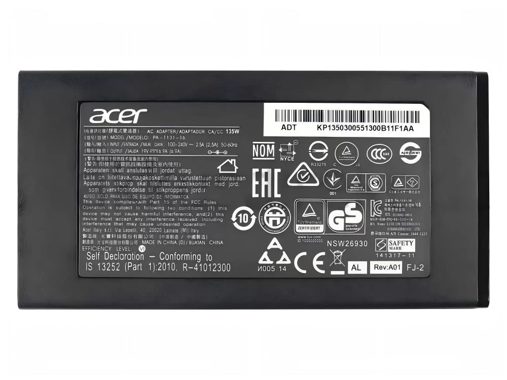 Original 19V 6.9A 135W Acer ADP-135KB T Adaptador Cargador + Cable