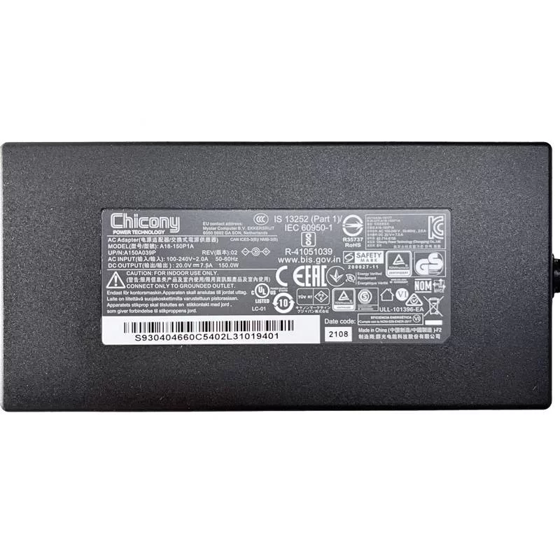 Original 20V 7.5A 150W MSI CreatorPro M15 A11UIS-847XPT AC Adaptador Cargador + Cable