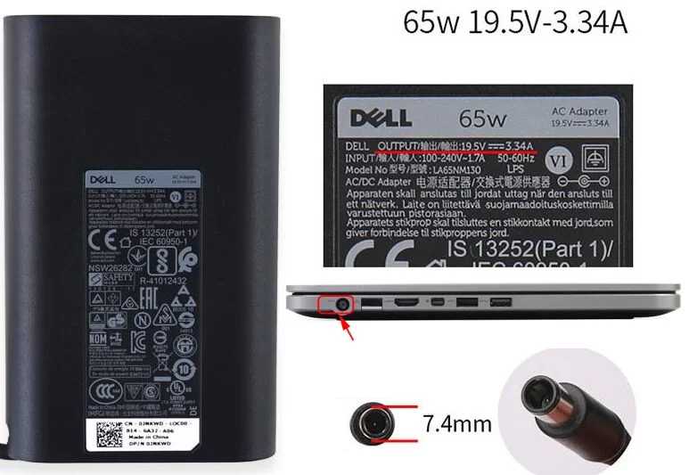 Original 65W Adaptador Cargador Dell LA65NM130 HA65NM130