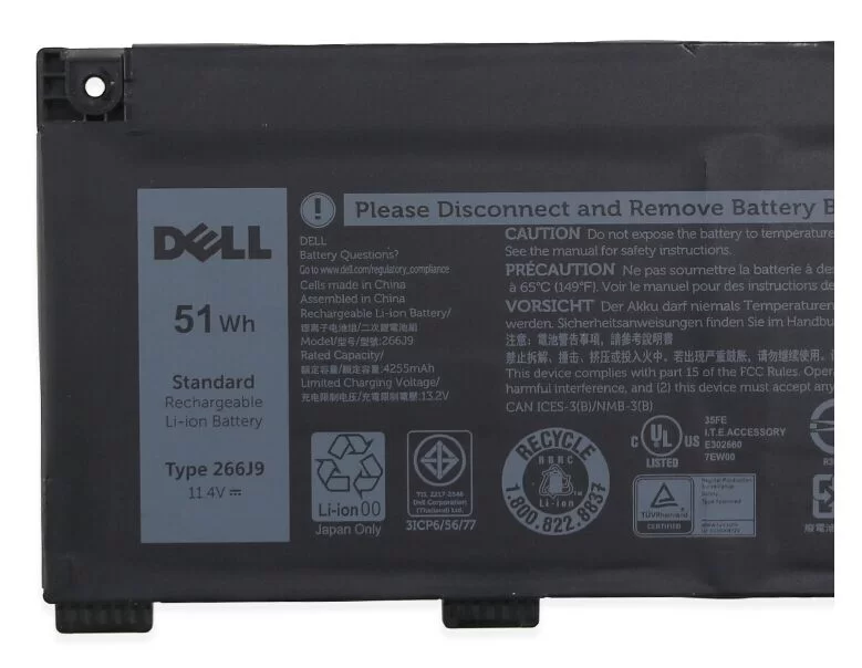 Original 51Wh 4255mAh Dell 266J9 0266J9 M4GWP Batería