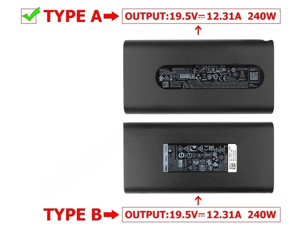 Original 240W Dell 0PHF5J PHF5J GaN AC Adaptador + Cable