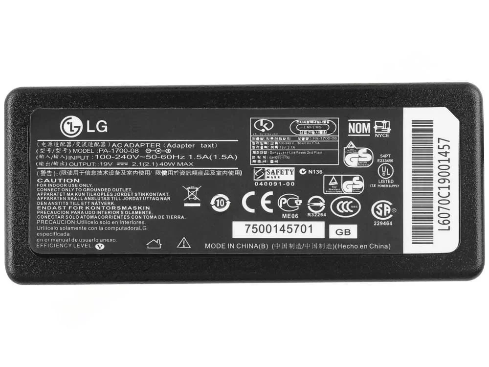 Original 25W Adaptador Cargador LG ADS-40FSG-19 19025G