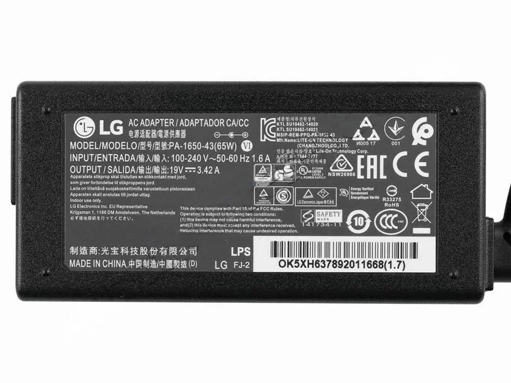 Original 19V 3.42A 65W LG Gram 14Z950-MFLGL Adaptador Cargador + Cable