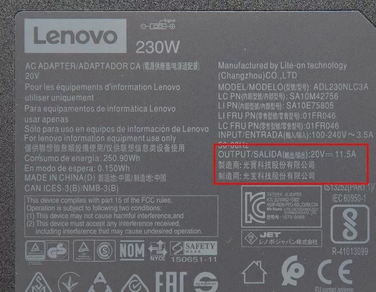 230W AC Adaptador Lenovo Thunderbolt 3 WorkStation Dock 40AN0230EU