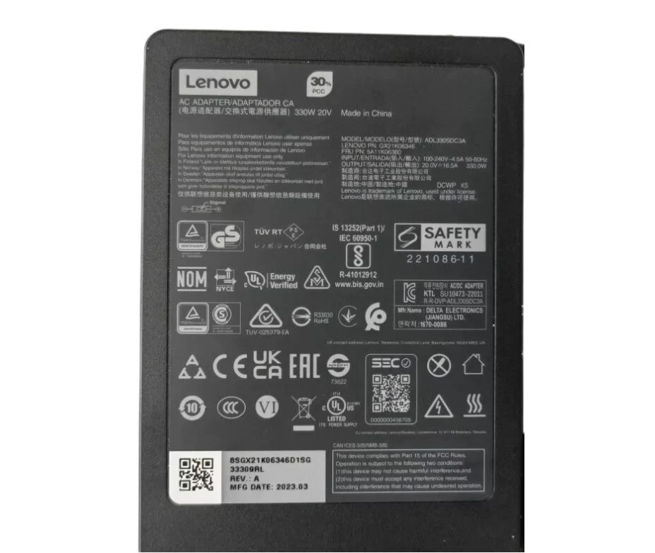 Original 330W Lenovo Legion 5 15IAH7H 82RB GaN Adaptador Cargador + Cable