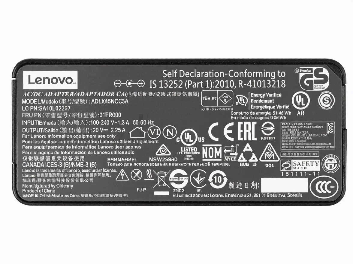 Original 20V 2.25A 45W Lenovo 01FR049(4.0mm * 1.7mm) AC Adaptador + Cable Original 20V 2.25A 45W Lenovo 01FR049(4.0mm * 1.7mm) AC Adaptador + Cable
