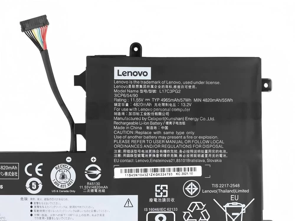 Original 4955mAh 57Wh Lenovo 5B10Q88555 Batería Cable Largo