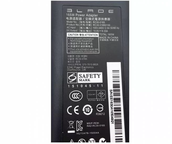 Original 165W Razer Blade Pro 17 2013 Pro 17 2014 Adaptador Cargador + Cable